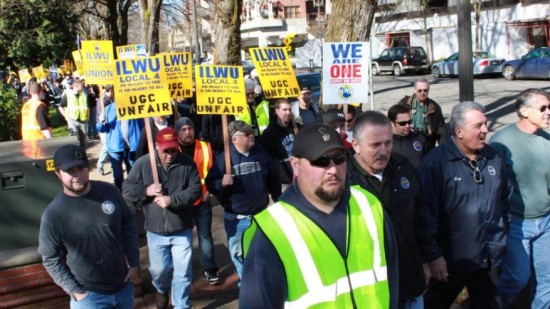 ILWU March 8 2013 grain lockout rally in Vancouver, WA, to Mitsui-United Grain headquarters. Photo by Jared Moultrie