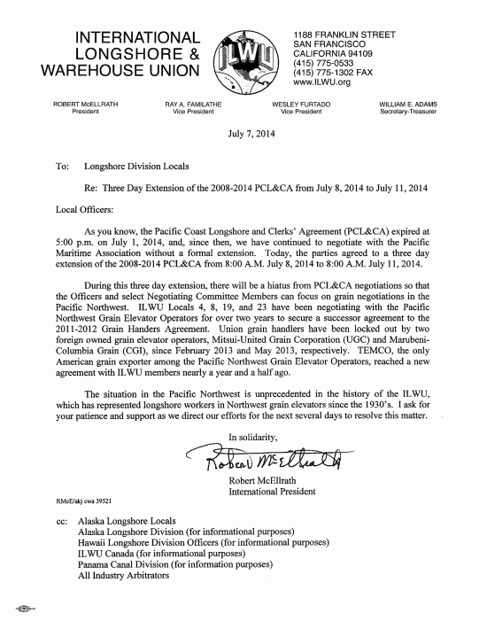 July 7 2014 ILWU McEllrath extension letter. Click to see full size.