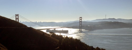 CMA CGM Benjamin Franklin passing under the Golden Gate Bridge with 20 feet of clearance on its maiden voyage, on Jan. 1, 2016. Photo by Jennifer Sargent Bokaie