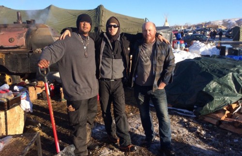 At the Standing Rock protest encampment: Isaiah Barnes of the Sioux nation, and Jamison Roberts and Steve Hunt of Vancouver ILWU Local 4.