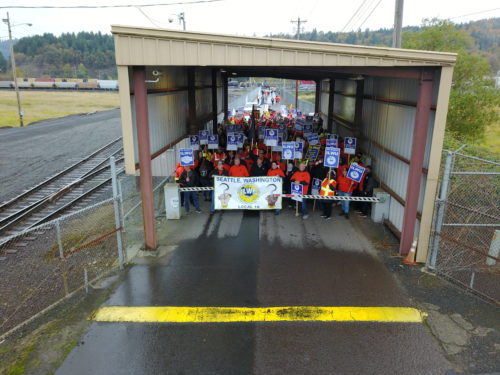 ILWU Local 21 members were joined by longshoremen from West Coast ports at KEX. Photo by JJ Burkey, ILWU Local 21 member