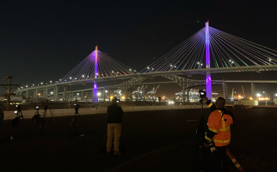 New Bridge At Port Of Long Beach Lit Up For First Time