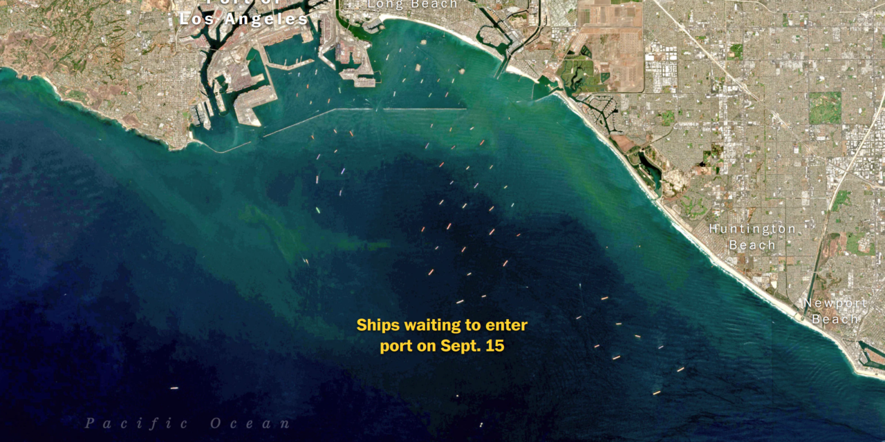 Satellite imagery shows congestion caused by record imports, equipment shortages